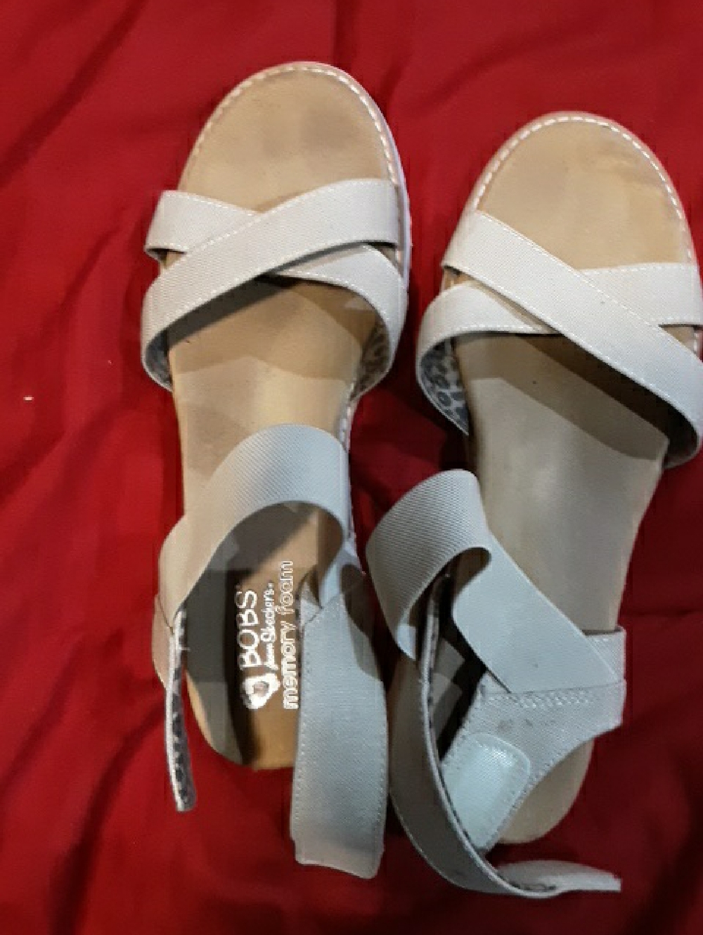 Skechers BOBS Light Gray Crossover Ankle-Strap Sandals
